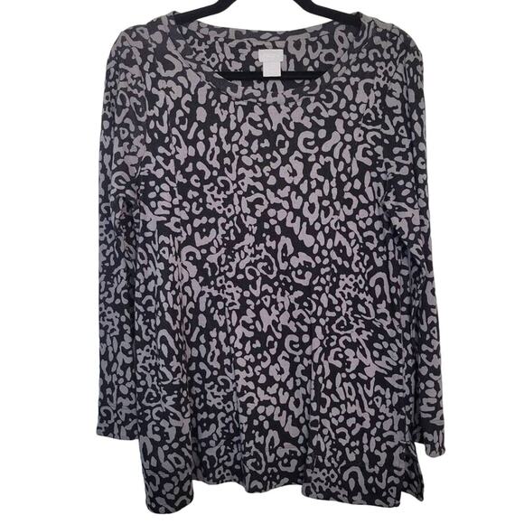 Chico's Womens Medium Petite 100% Pima Cotton Leopard Animal Print Long Sleeve - Picture 2 of 9